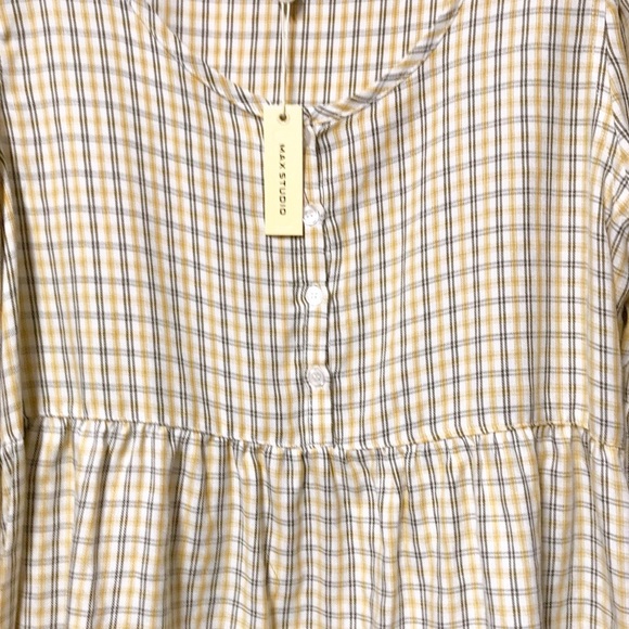 Max Studio Yellow Pleaded Long Sleeve Top - Picture 3 of 6